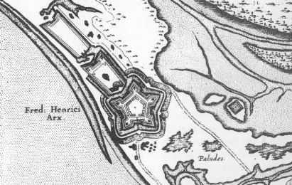 Detalhe do mapa Antnio Vaz e o Recife em 1637..., do livro de Gaspar Barleus, Rerum per Octeninum...Amsterdam, 1647