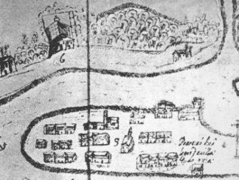Detalhe do mapa Antnio Vaz e o Recife em 1637..., do livro de Gaspar Barleus, Rerum per Octeninum...Amsterdam, 1647